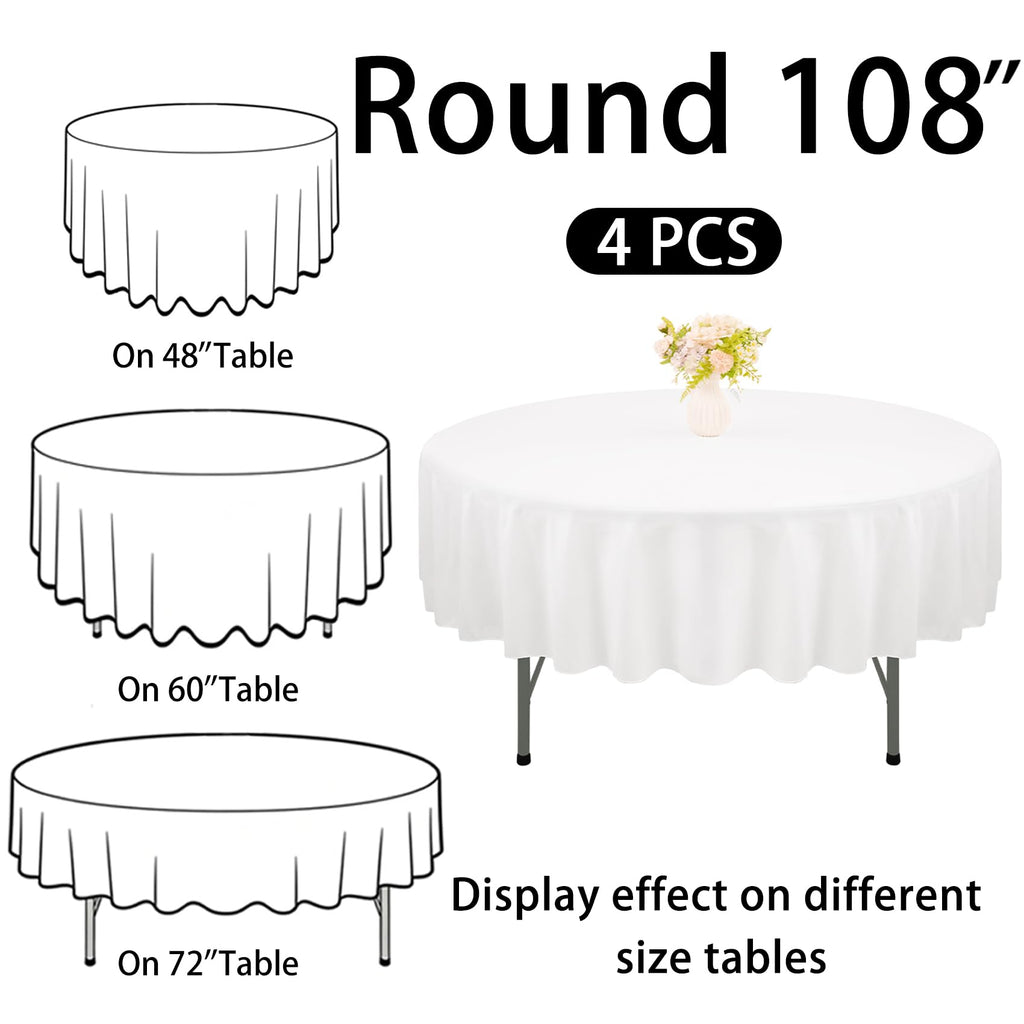 4 Pack Round Tablecloth 108 Inch White Polyester Washable Fabric Table Covers for Wedding Dining Table Buffet Parties