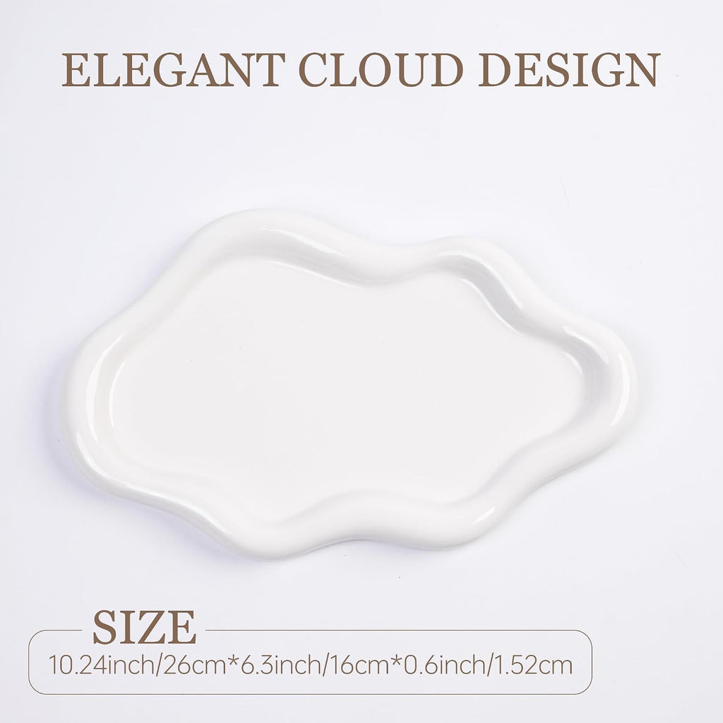 Ceramic Jewelry Large Decorative Cloud Tray, Trinket Dish (White)