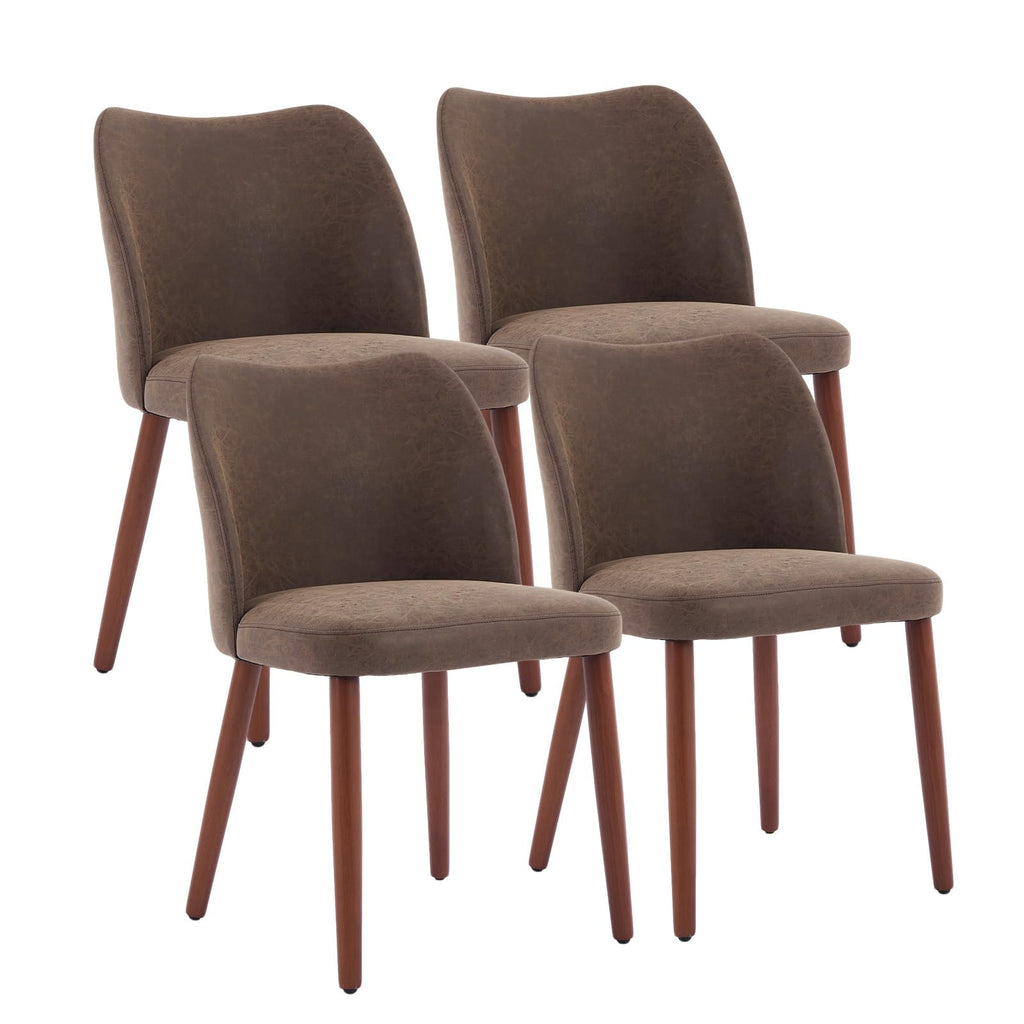 Leather Dining Chairs Set of 4 Upholstered PU Dining Chair with Wood Legs, Wing Backrest, Wooden Kitchen Chairs with