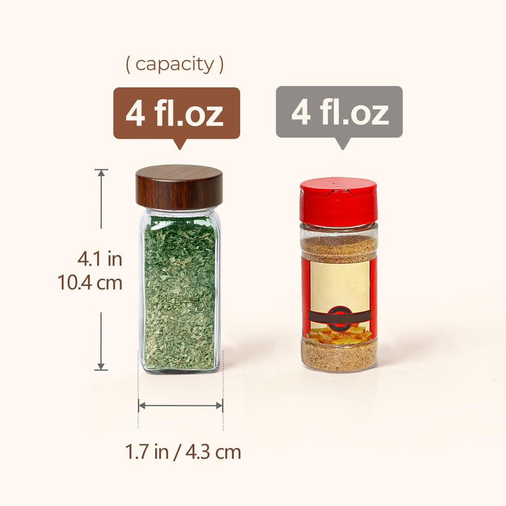 Glass Spice Storage Jars with Acacia Wood Lids & Labels 4Oz 24Pack