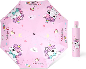 Automatic Kids Umbrella, Folding Telescopic Toddler Umbrella for girls & boys, UV/Sun Protection - Strong