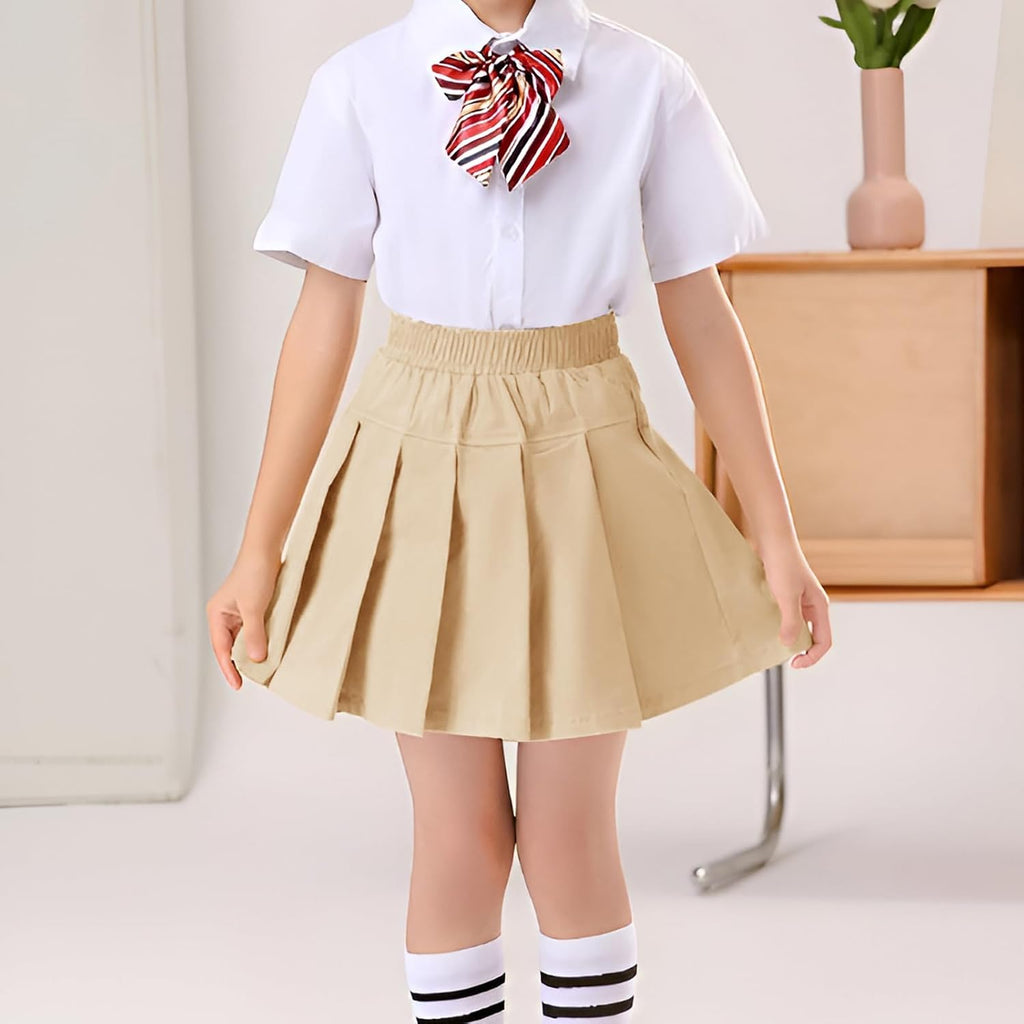 Skorts for Girls School Uniform Skirts Pleated Scooter Skirt with Shorts Pull On Kids Skort with Elastic Waistband