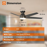 Ceiling Fans with Lights, 52 inch Low Profile Ceiling Fan with Light and Remote Control, Flush Mount, Reversible, 3CCT, Dimmable, Noiseless, Black Ceiling Fan for Bedroom, Indoor/Outdoor Use A103-B0CLNJNKMW