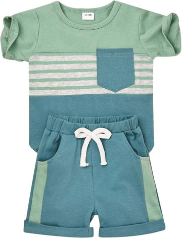 Toddler Boy Clothes Summer Patchwork T-Shirt Shorts 2Pc Set