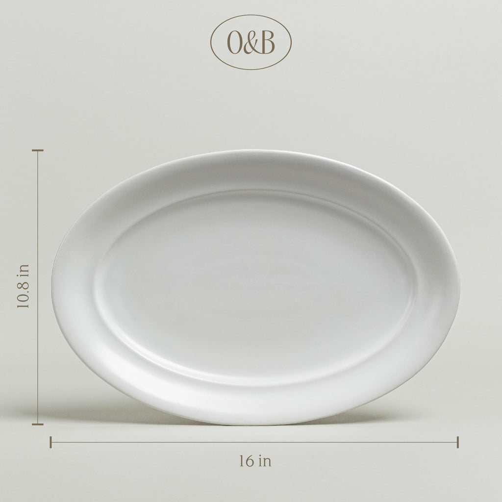 Rim Stoneware Serving Platter - Elegant 1-Piece Oval Serving Platter to Complete Your Kitchen Set - 16" L x 10.8" W