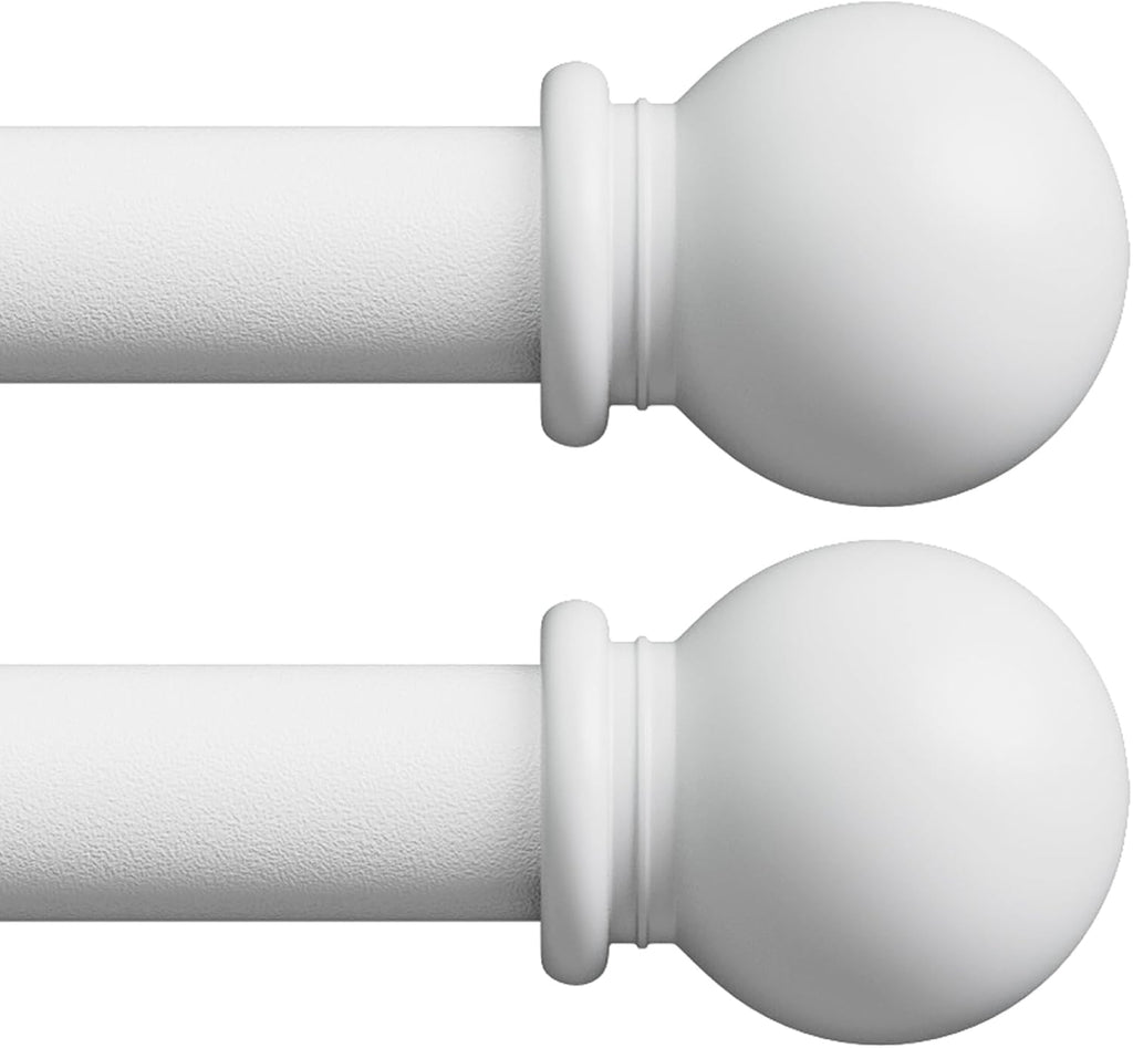 White Curtain Rods for Windows, 2 Pack 5/8" Curtain Rod Set with Brackets, Splicing Adjustable Curtain Rod