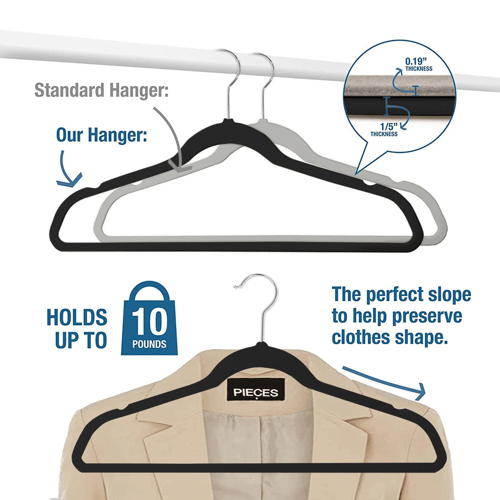 50 Pack Slim Plastic Clothes Hangers, Black