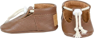 Unisex Brown Genuine Leather Baby Shoes Soft Sole Crib Booties