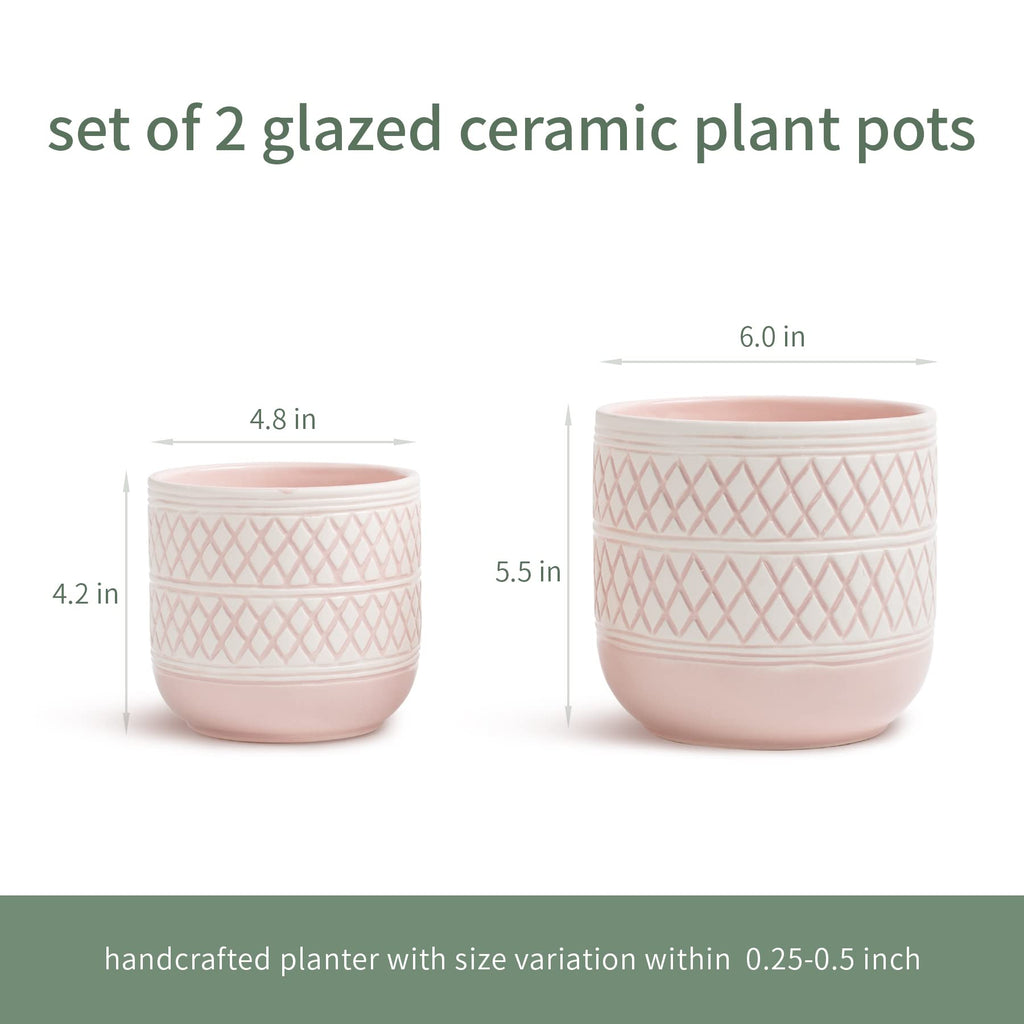 Decorative Ceramic Flower Pots Set of 2 - 6 & 4.7 Inch Indoor Plant Pots, Boho Decorative Pots for Plants, Orchid &