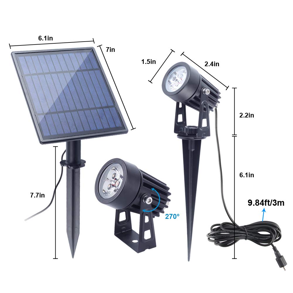Solar Spotlights Landscape Lights Low Voltage Outdoor Solar Spotlight IP65 Waterproof 9.8ft Cable Auto On/Off with 4