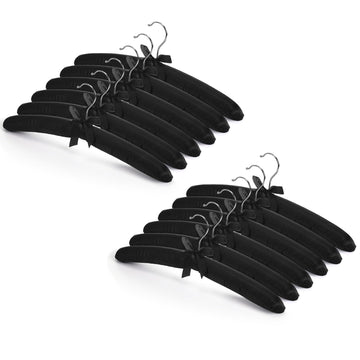 12 Pieces Satin Padded Hangers for Women 15 Inch, Black