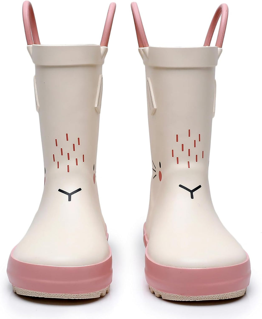 Toddler and Kids Rain Boots with Easy-On Handles, Unisex-Child Waterproof Rubber Rain Boots in Fun Patterns for Girls