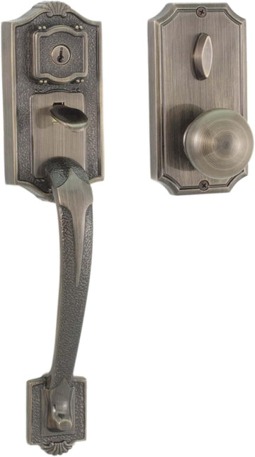 Colonial 1400 Series Deadbolt Keyed One Handle Set with Impresa Knob Antique Brass - Door Handleset