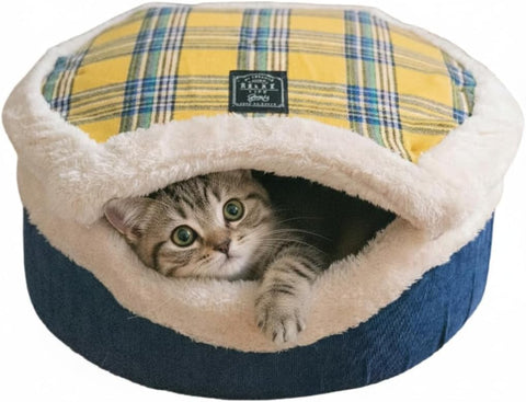 Cat Bed Cave - Enclosed Self Warming Hideaway with Detachable Lid & Mat