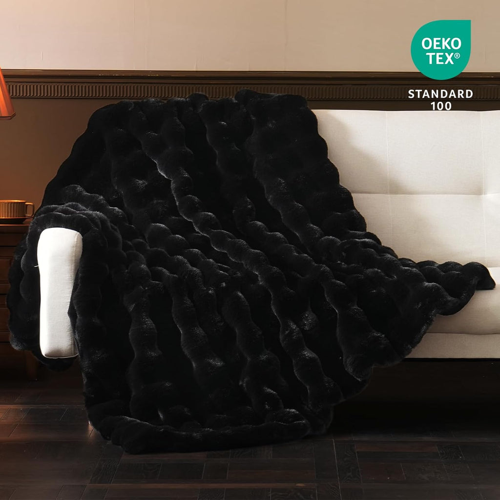 Faux Fur Throw Blanket for Couch Bed - Fluffy Soft Thick Bubble Blanket Home Decor - Fathers Day Birthday Gifts for