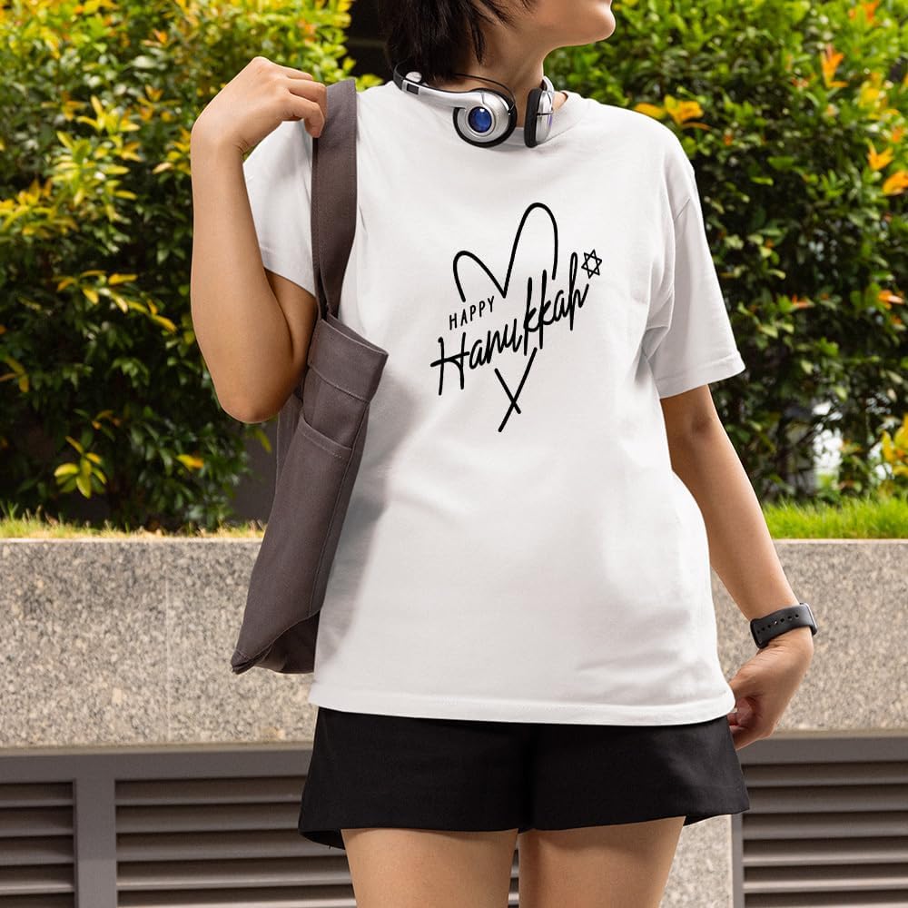 Happy Hanukkah Heart Star of David Graphic Tee