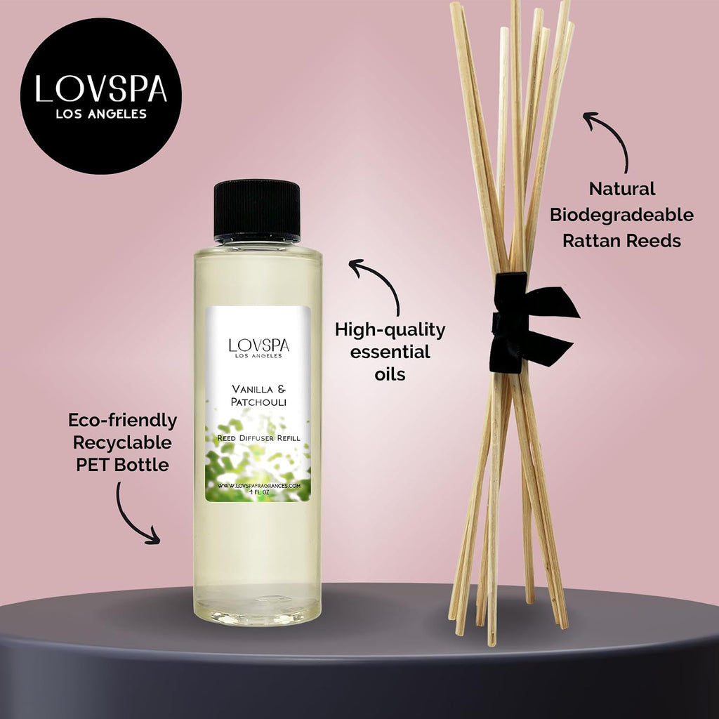 Vanilla & Patchouli Diffuser Oil - Luxury Essential Oils for Diffuser Refill & Air Freshener Room Spray - Set of 4