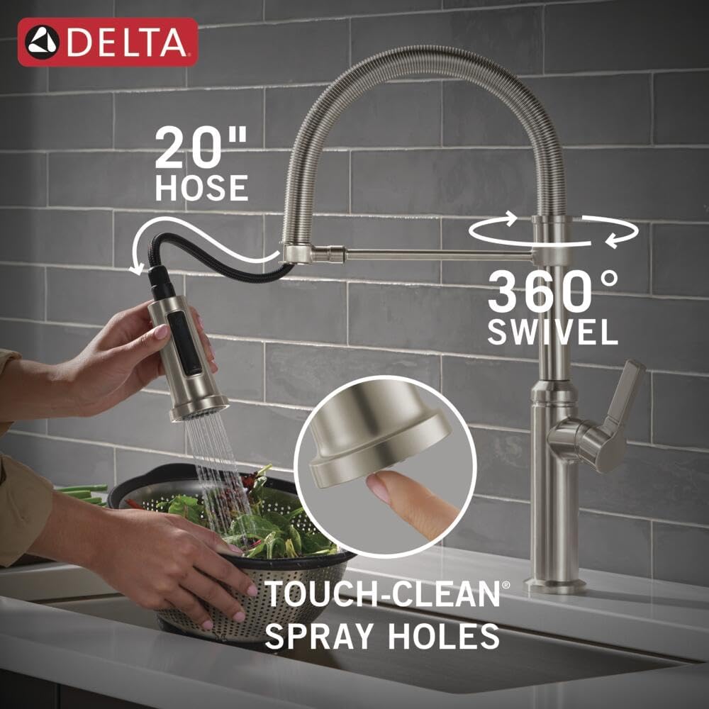 Rhett Pro Style Commercial Kitchen Faucet with Pull Down Sprayer, Brushed Nickel Single Hole Kitchen Sink Faucet