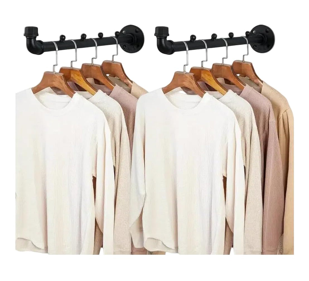 Industrial Wall Pipe Clothes Bar - Heavy Duty Coat Hanger with Hook, Wall-Mounted Garment Holder Racks, Wall Clothing