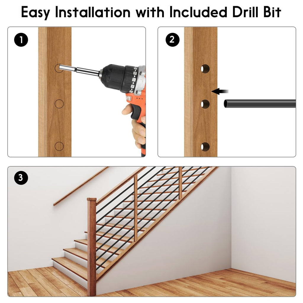 7 Pack 9.8 FT x 5/8 inch Iron Horizontal Balusters for Stair Indoor
