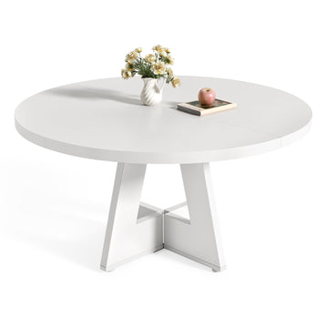 Round Dining Table for 4-6 People, 47 Inches White Circle Dinner Kitchen Dining Room Table with Wooden Pedestal Base