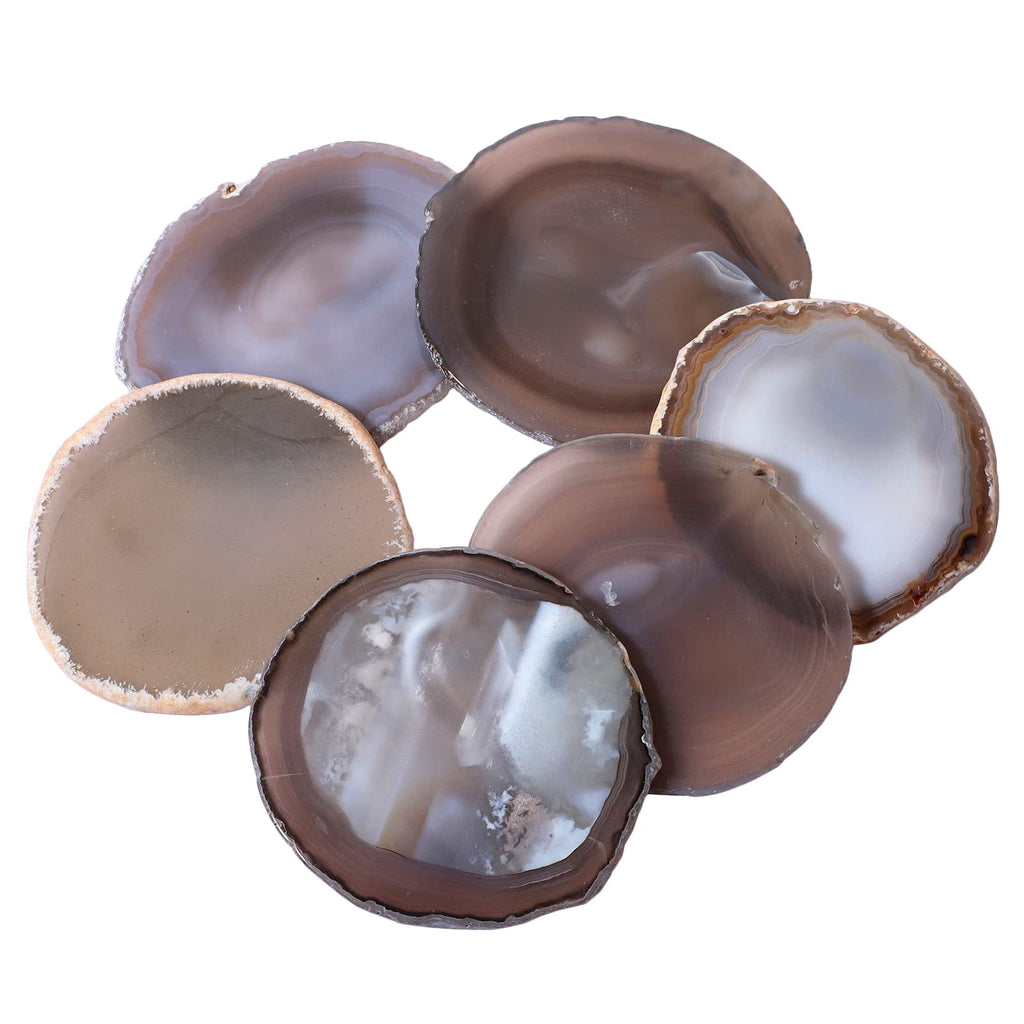 Polished Agate Geode Slices Cup Mats Coasters for Drinks Set of 2, Natural Stone Slab Place Cards for Wedding
