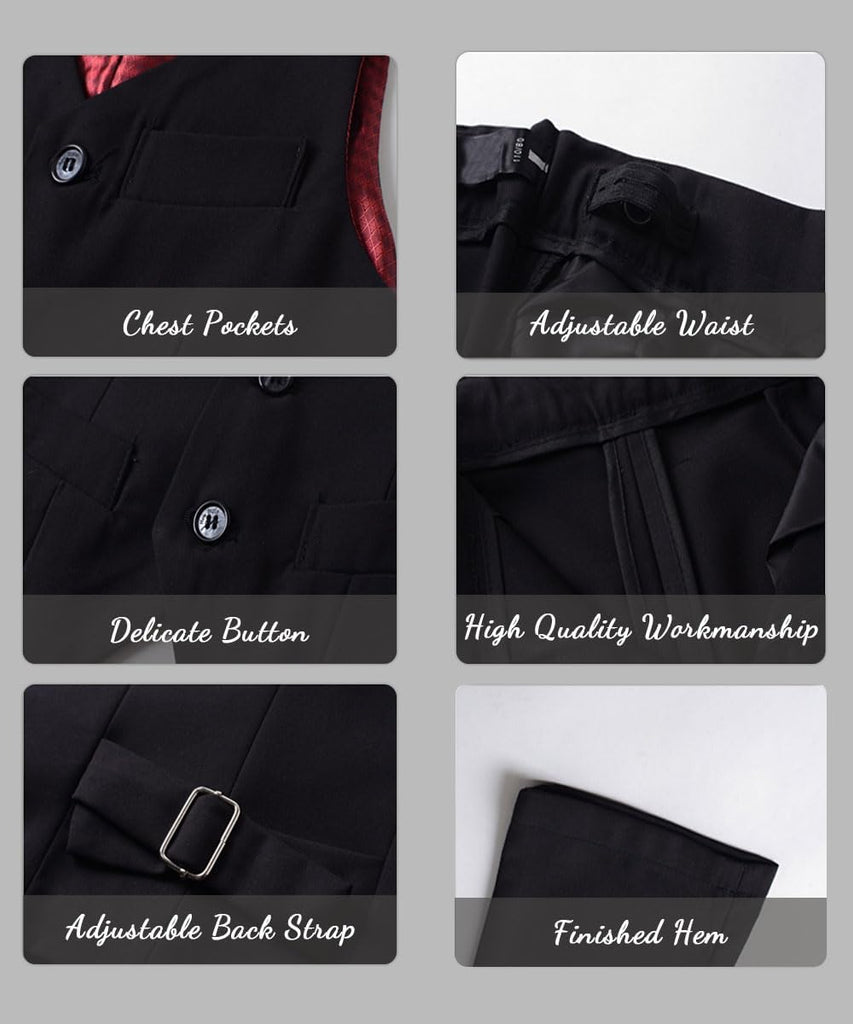 Boys 4 Pieces Suits Slim Fit Kids Vest Pants Sets Formal Dresswear for Boy