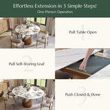 Modern Extendable Dining Table for 4-6, 47" to 63" Round to Oval Sintered Stone Kitchen Table with Carbon Steel Base