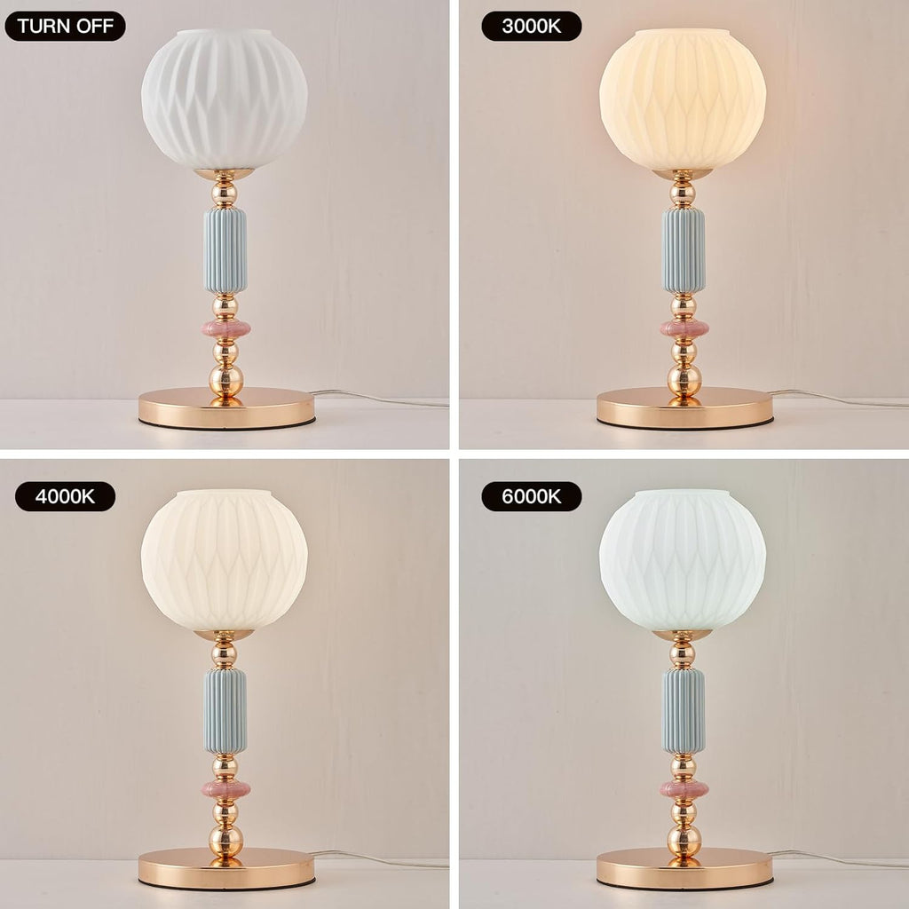 Modern Milk White Glass Table Lamp Bedside Nightstand Lamp Metal Desk Light with Plug Cord Switch Living Room Dining