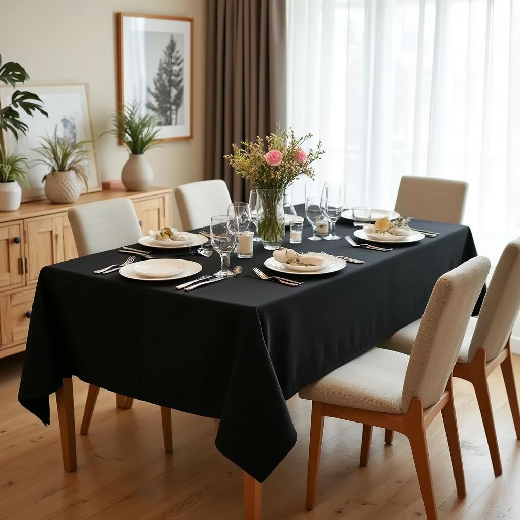 Square Tablecloth, 60 x 60 Inch Table Cloth, Black