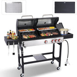 3-Burner Propane and Charcoal Grill Combo with Side Burner, 41,500 BTU BBQ Grill with Cast Iron Grates for Patio, Garden, Balcony, or Camping