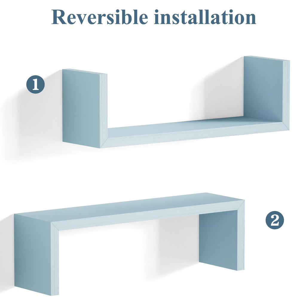 Blue Floating Shelves, Set of 5 Wood Wall Mounted Display Shelf