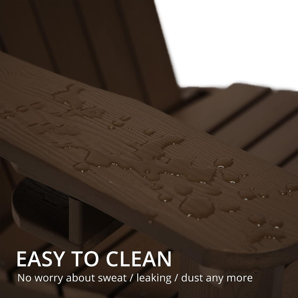 Outdoor Adirondack Chair, Cup Holder, Set of 4, Dark Brown | HDPS poly lumber, all-weather resistant, Low