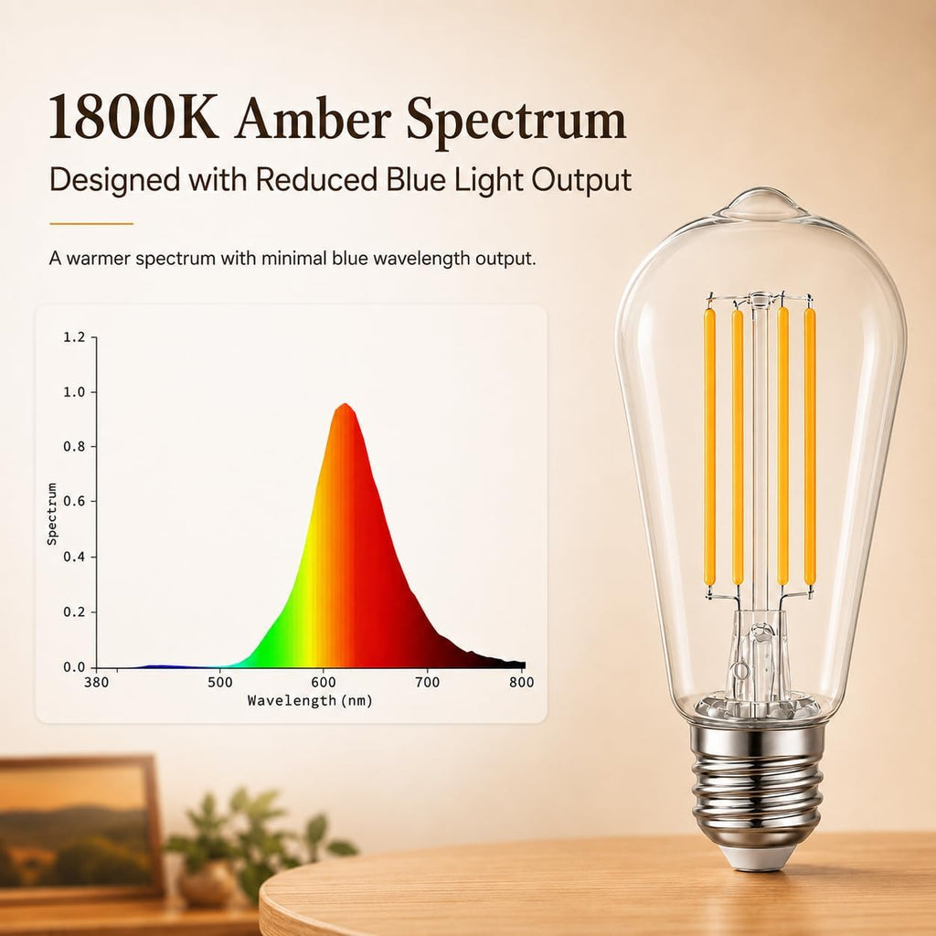 ST58 LED Edison Bulb 1800K Amber Warm Dimmable, circadian Light Bulb,Blue Light Blocking Sleep Light, 8W 60W