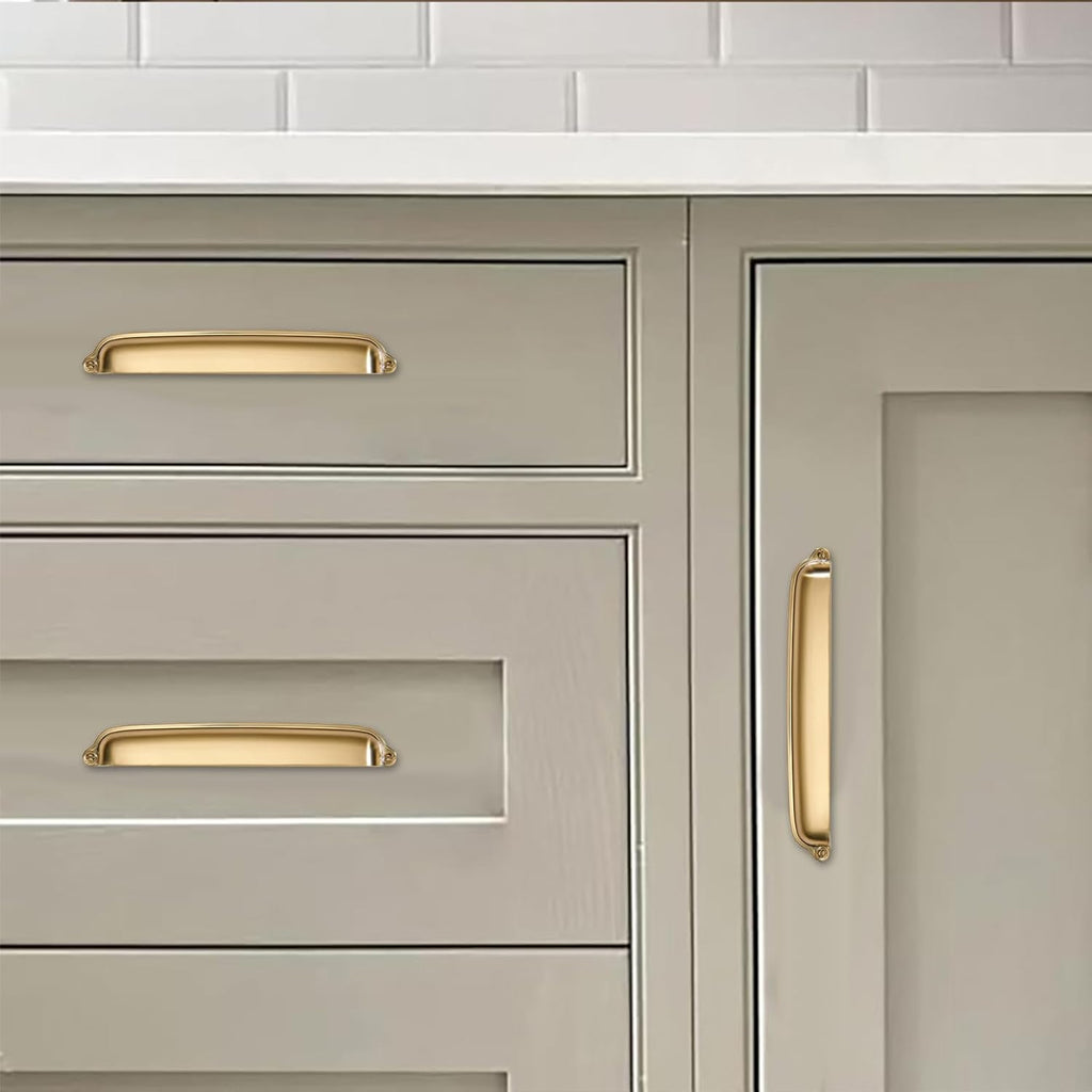10 Pack Champagne Bronze Cup Pulls 3 Inch Center to Center - Cabinet & Drawer Handles Hardware
