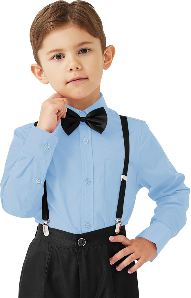 Boys' Long Sleeve Button Down Toddler Dress Shirt Oxford Uniform Shirt