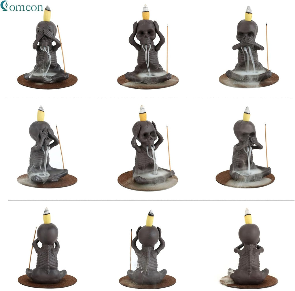 Backflow Incense Burner Skull Decor Incense Stick Holder Reverse Flow Censer Incense Waterfall Burner + Backflow - Set of 3