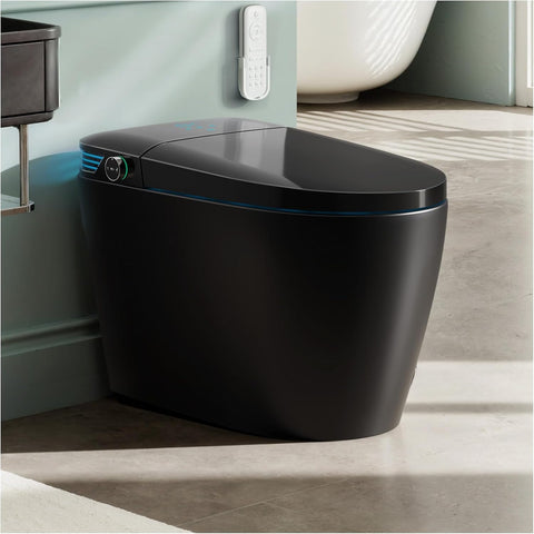 WANSID Black Smart Toilet with Bidet Built In, Auto Open/Close Lid, Heated Seat, Warm Wash & Dryer, Night Light