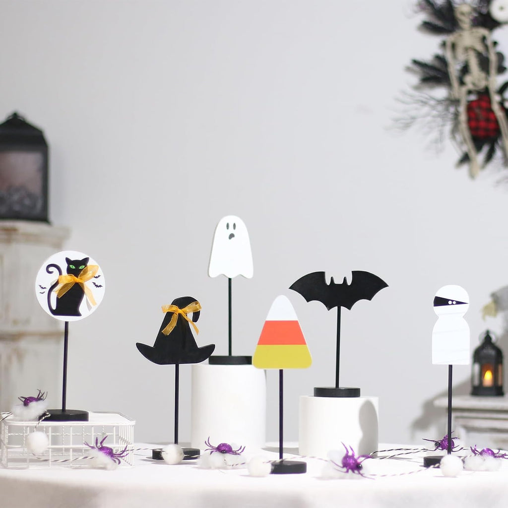 Wooden Halloween Tabletop Decorations Indoor Centerpieces - Set of 6
