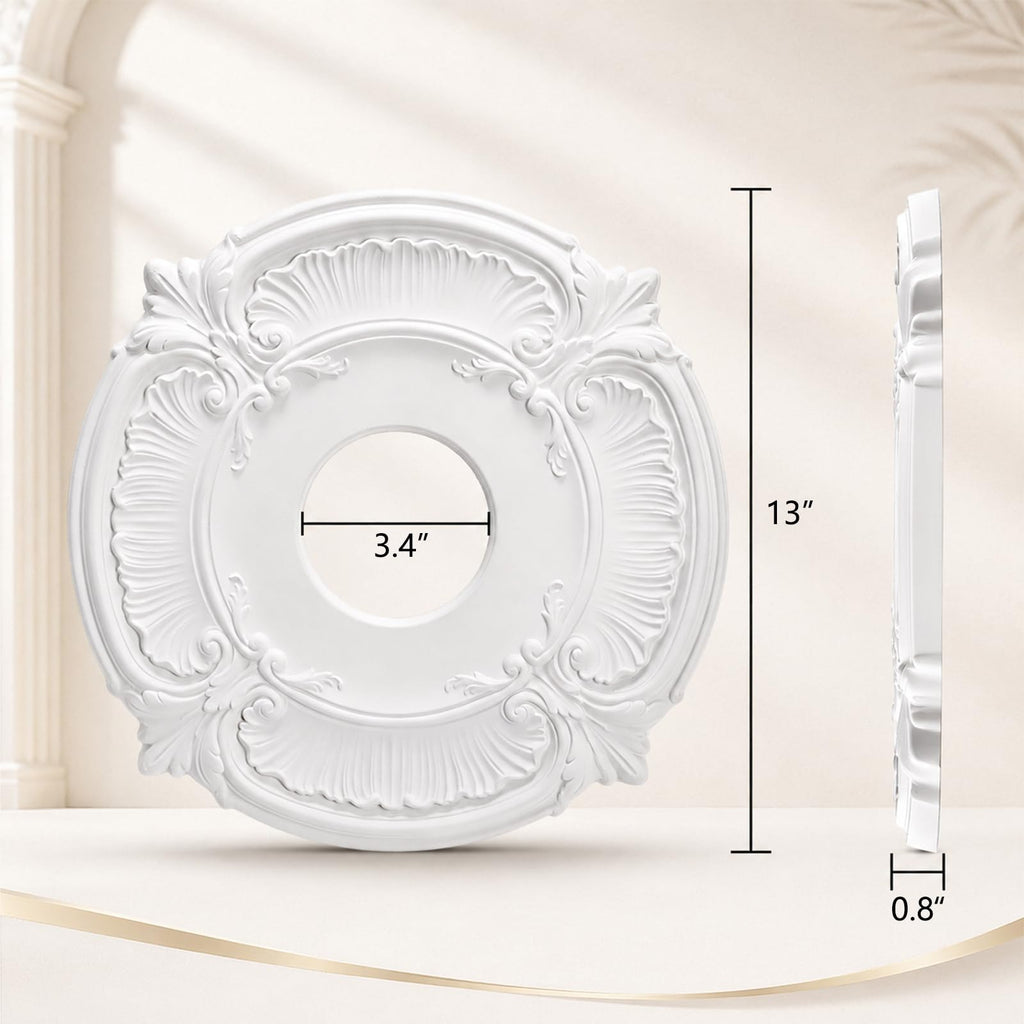 PU Ceiling Medallion, 13"OD x 3.4"ID x 0.8"P Round Home Lighting