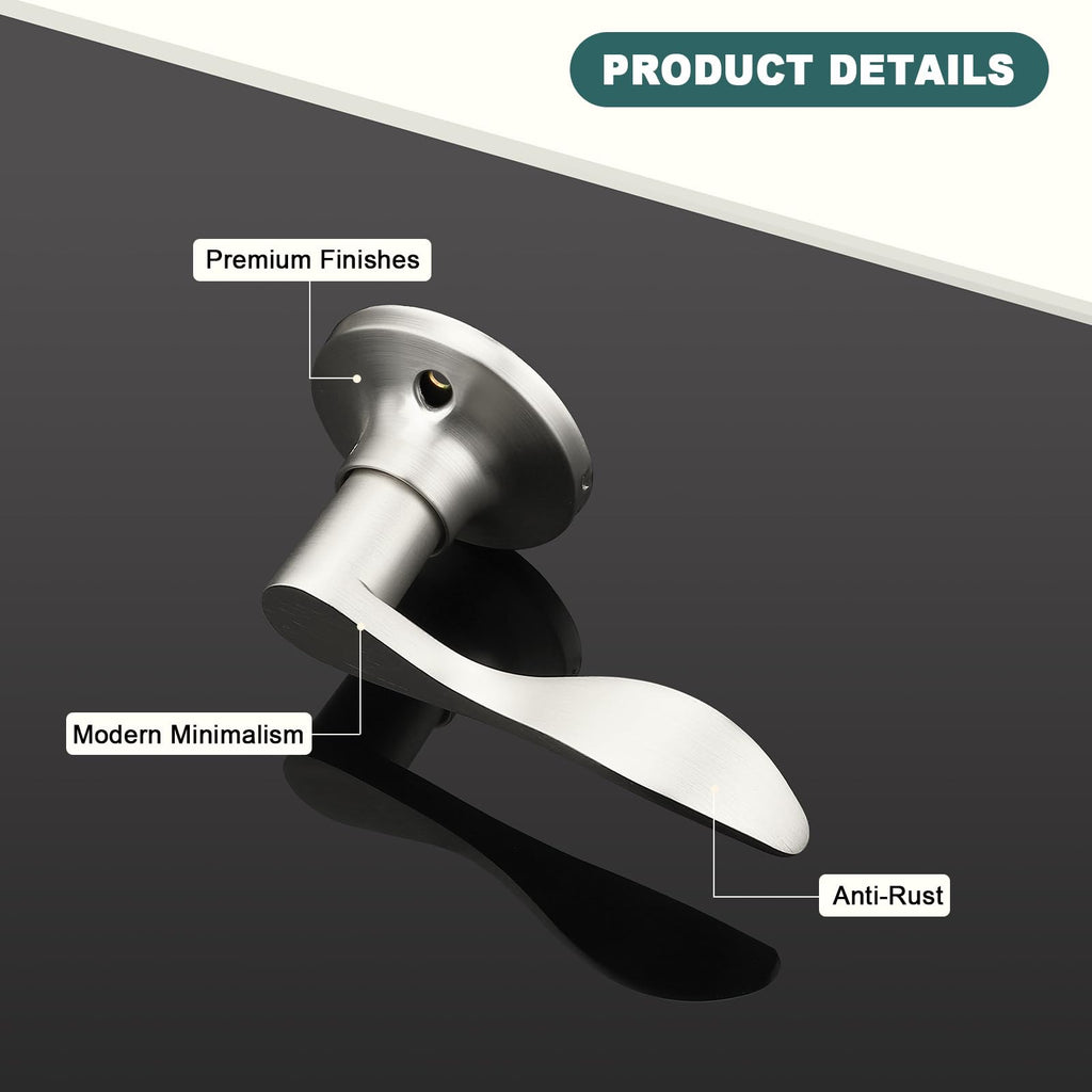 10 Pack Brushed Nickel Dummy Lever Door Handle Wave Right-Handed Door Lever Non-Turning Lock Half Dummy Handles for