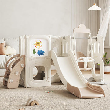 Toddler Slide and Swing Set 6-in-1 Indoor Playground for Kids 3-6