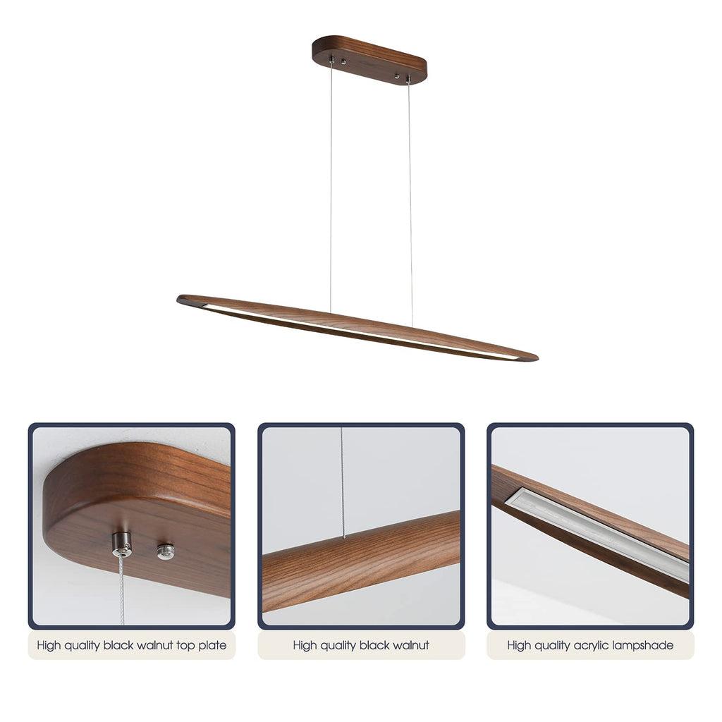51" Wood Linear Pendant Light Wood Dining Room Light Fixture Modern Pool Table Lights Kitchen Island Lights Bar