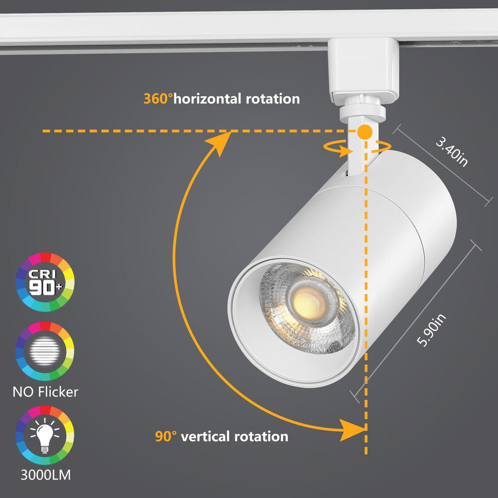 30W Dimmable LED Track Lighting Heads H Type, White 1 Pack