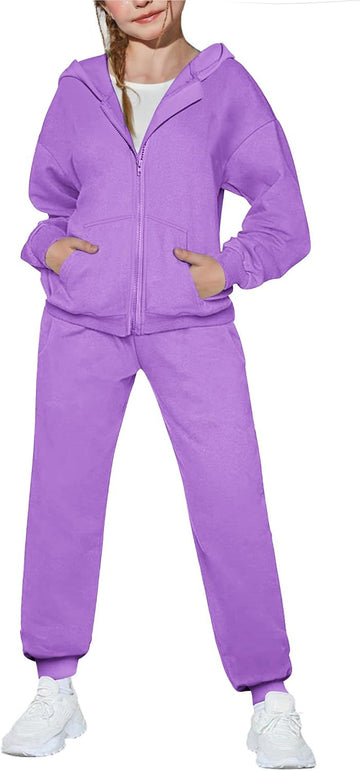 Girls 2 Piece Outfits Zip Up Sweatshirts and Sweatpants Tracksuits