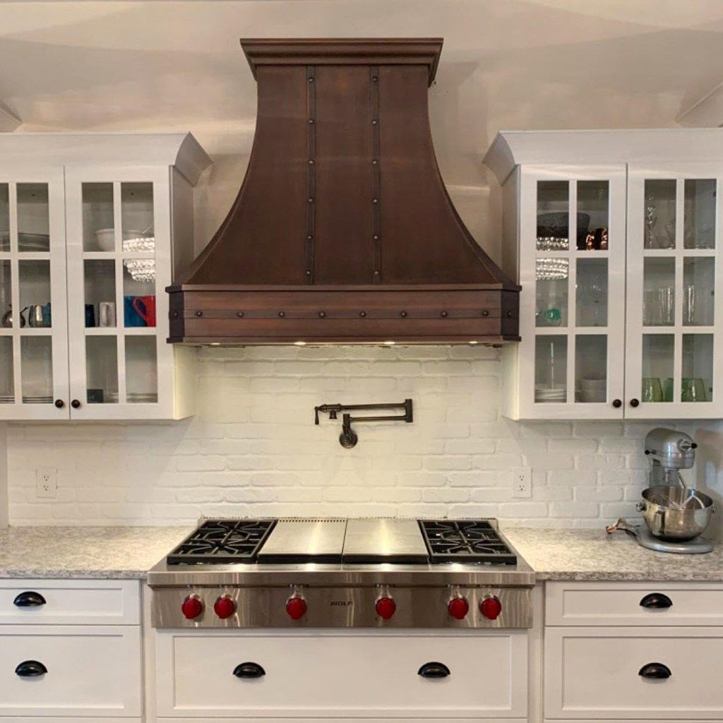 36 Inch Copper Wall Mount Range Hood LED Lights, Baffle Filters