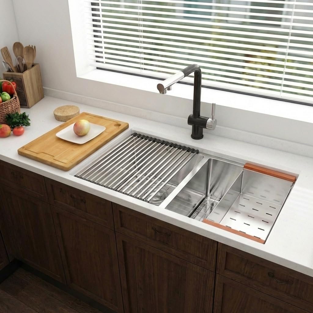 Kitchen Sink Stainless Steel, Undermount Kitchen Sink 32 Inch, 50/50 Double Bowl True 16 Gauge Stainless Steel