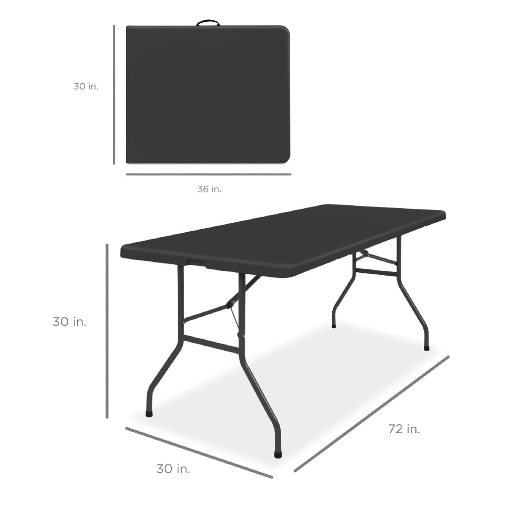 6ft Plastic Folding Table, Indoor Outdoor Heavy Duty Portable w/Handle, Lock for Picnic, Party, Camping - Black