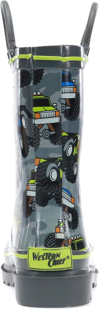 Chief Boys Waterproof Printed Rain Boot with Easy Pull On Handles