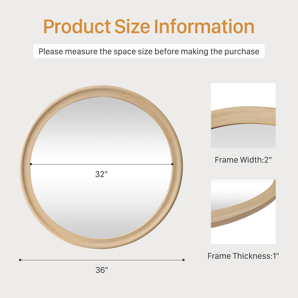 Round Wall Mirrors 30 Inch,Natural Rustic Decorative Transitional Mirror